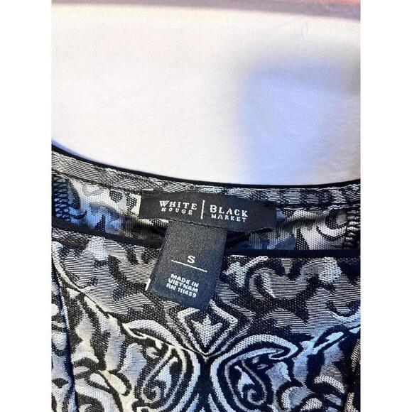 White House Black Market Tank Top Women Small Black Brocade Scroll Trim Pullover - Picture 3 of 4